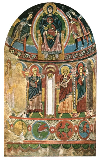 Fresco in de kerk van Santa Maria de Taüll, Catalonië, Spanje, 1928 door Unbekannt