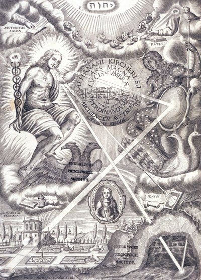 Frontispice uit Athanasius Kirchers Ars Magna Lucis Et Umbrae door Unbekannt