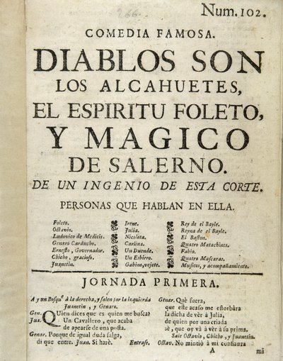 Frontispice van "Diablos son los alcahuetes, el espiritu foleto, y magico de Salerno" door Unbekannt