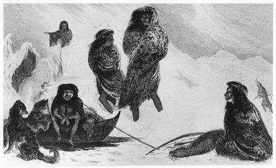 Fuegianen gaan handelen met de Patagoniërs, 1839 door Unbekannt