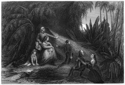 Vluchtende officieren, met hun families die zich verbergen in de jungle door Unbekannt