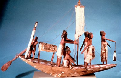 Begrafenisboot van beschilderd hout, 9e dynastie, Oud Egypte, 2232-2140 v.Chr. door Unbekannt