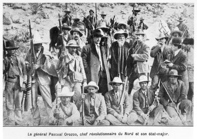Generaal Pascual Orozco (1882-1915) en zijn officieren, illustratie uit 