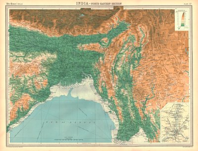 Geografische kaart van het noordoostelijke deel van India, begin 20e eeuw door Unbekannt