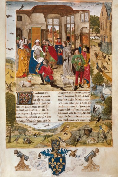 Duitse keizer Frederik II van Hohenstaufen omringd door valkenjagers, miniatuur. door Unbekannt