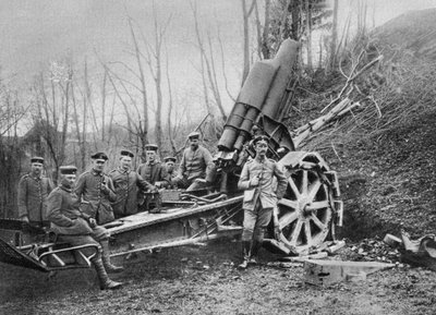 Duitse mortier aan het front, Predeal, Roemenië, Eerste Wereldoorlog, 1916 door Unbekannt