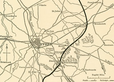 Duitse posities bij Ieper, Vlaanderen, Eerste Wereldoorlog door Unbekannt