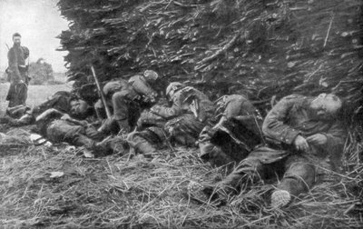 Duitse soldaten gedood door artillerievuur, 1e Slag bij de Marne, Frankrijk, 5-12 september 1914 door Unbekannt