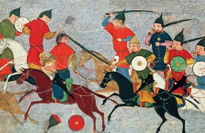 Ghenghis Khan in gevecht. Miniatuur uit Jami al-tawarikh Universele Geschiedenis, ca 1430 door Unbekannt
