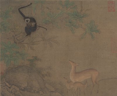 Gibbons en herten door Unbekannt
