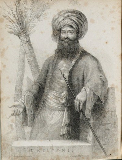 Giovanni Battista Belzoni Frontispice uit Narrative of the Operations and Recent Discoveries door Unbekannt