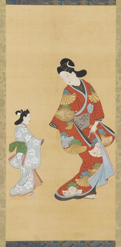 Meisje in scharlaken en gouden jurk met een kind, 1615-1868 door Unbekannt