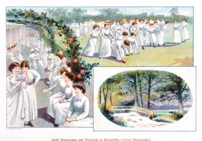 Meisjesspeelplaats en Waterval in Bournville, 1892 door Unbekannt