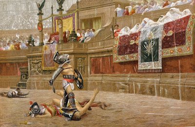 Gladiatoren in de Romeinse arena door Unbekannt