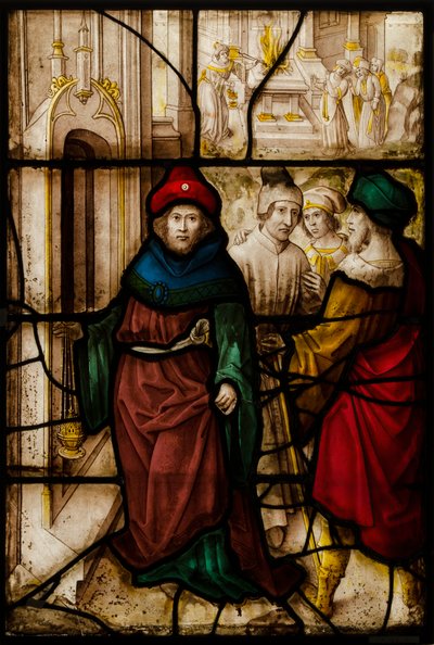 Glaspaneel met Profanatie van Jeruzalem en de Heilige Riten van de Tempel, Duits of Zuid-Nederlands door Unbekannt