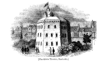 Globe Theatre, Bankside, Southwark, Londen, zoals het verscheen ca. 1598 door Unbekannt