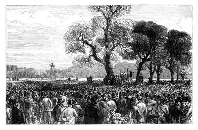 Grote demonstratie bij de Reformers Tree in Hyde Park, Londen, midden 19e eeuw door Unbekannt