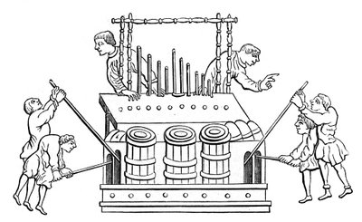 Groot orgel met blaasbalgen en dubbel toetsenbord, 12e eeuw, 1870 door Unbekannt