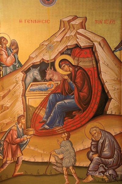 Grieks-orthodoxe icoon die de geboorte van Christus afbeeldt, Thessaloniki, Griekenland door Unbekannt