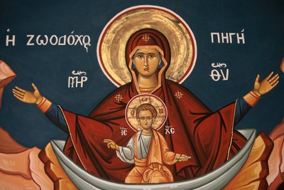 Grieks-orthodoxe icoon die Maria als bron van leven afbeeldt, Thessaloniki, Griekenland door Unbekannt