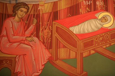 Grieks-orthodox icoon met de geboorte van Maria door Unbekannt