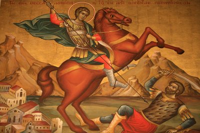 Grieks-orthodoxe icoon die Sint Dimitrios afbeeldt, Thessaloniki, Griekenland door Unbekannt
