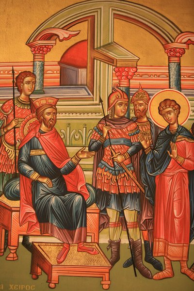 Grieks-orthodoxe icoon die een martelaar met een Romeinse gouverneur afbeeldt, Thessaloniki, Griekenland door Unbekannt