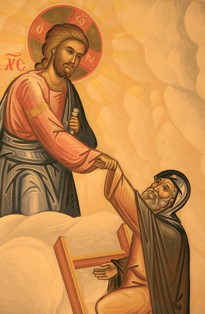 Grieks-orthodoxe icoon die de ladder van deugden afbeeldt, Thessaloniki, Griekenland door Unbekannt