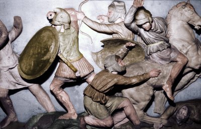 Grieken vechten tegen Perzen, de Alexander Sarcofaag, Sidon, 4e eeuw v.Chr., 20e eeuw door Unbekannt