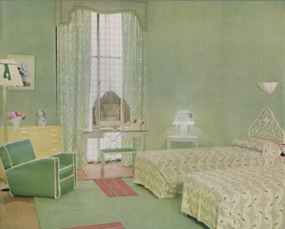 Groen en Wit Kleurschema voor een Slaapkamer, 1938 door Unbekannt