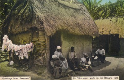 Groeten uit Jamaica. Na een dag werken op het bananenveld, begin 20e eeuw door Unbekannt