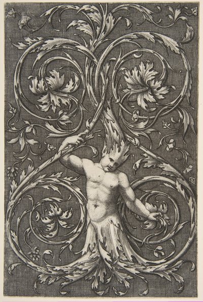 Grillige figuur met mannelijk figuur met onderlichaam en hoofd van acanthusbladeren, ca. 1515-1600 door Unbekannt
