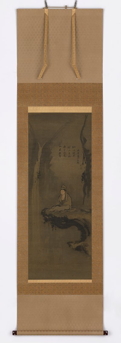 Guanyin, wit gekleed, zittend op een overhangende rots, Muromachi-periode, 15e eeuw door Unbekannt