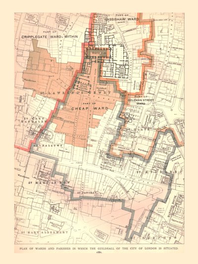 Guildhall City of London. Plan van Wards en Parochies, 1885, 1886 door Unbekannt