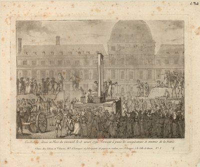 Guillotine opgericht op de plaats du Carrousel, 13 augustus 1792 door Unbekannt