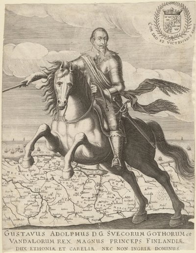 Gustavus Adolphus voor de kaart van Pommeren op de achtergrond, 1630 door Unbekannt