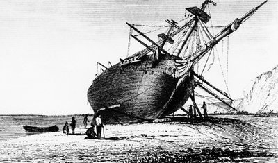 HMS Beagle aan wal gelegd, Rio Santa Cruz, Patagonië, Zuid-Amerika, 1834 1839 door Unbekannt