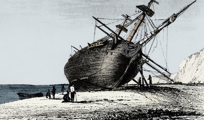 HMS Beagle aan wal gelegd, Rio Santa Cruz, Patagonië, Zuid-Amerika door Unbekannt