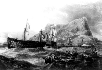 HMS Victory teruggesleept naar Gibraltar, 1805, 19e eeuw door Unbekannt