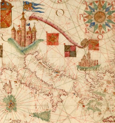 HM 1549 LUIS TEIXEIRA, PORTOLAN KAART. Lissabon, ca. 1600 Ingeschreven op een rol 