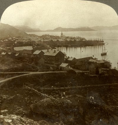 Hammerfest. De noordelijkste stad ter wereld - geen zonsondergang van 13 mei tot 29 juli, Noorwegen, c1905 door Unbekannt