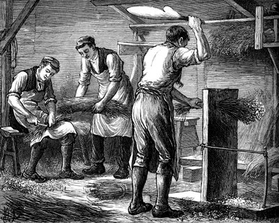 Hand-scutchers aan het werk, ca. 1880 door Unbekannt