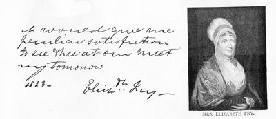 Handschrift en handtekening van Elizabeth Fry door Unbekannt