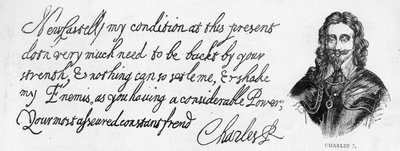 Handschrift en handtekening van Koning Karel I door Unbekannt