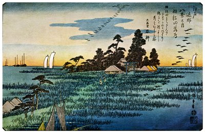 Haneda No Rakugan Ganzen Vliegen Naar Huis in Haneda, 1830s door Unbekannt