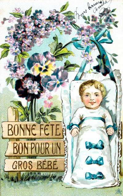 Gelukkige verjaardag, Grote Baby, Grote Baby, Franse ansichtkaart, ca. 1900 door Unbekannt