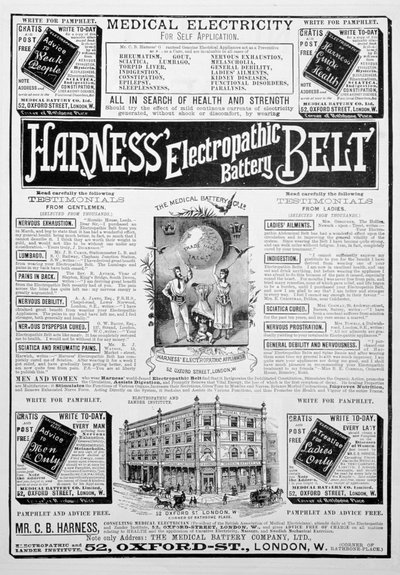 Advertentie voor Harness Electropathic Battery Belt, 1893 door Unbekannt