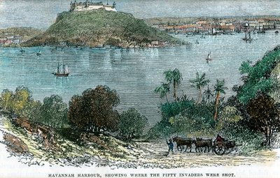 Havannah Haven, toont waar de vijftig indringers werden neergeschoten, Cuba, ca. 1880 door Unbekannt