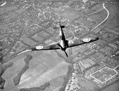 Hawker Hurricane in vlucht, Slag om Engeland, Tweede Wereldoorlog, 1940 door Unbekannt
