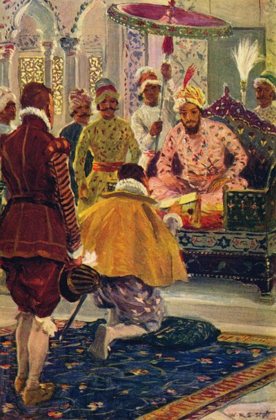 Hawkins presenteert de brief van koning James aan de Grote Mogol door Unbekannt